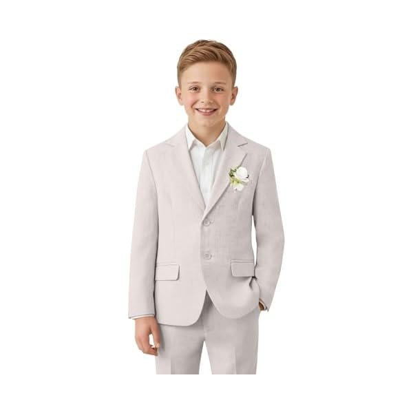 Boys Linen Suits for Boy Slim Fit 2 Piece Toddler Jacket Pants Beach Summer Lightweight Set Teen Dress Clothes Wedding Tuxedo
